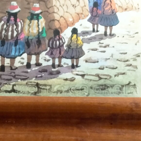 Original Watercolor South American Street Scene Adobe Village Church Framed - Picture 6 of 6